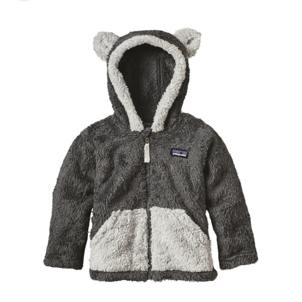 Patagonia Kids Charcoal and Light Gray Fleece Hoodie. Size 12 -18m